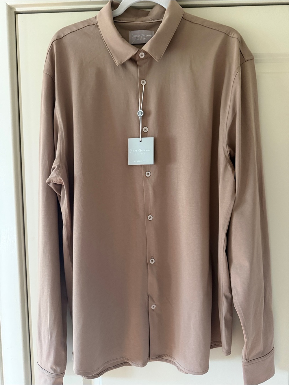NWT Hickey Freeman New York Classic Fit Taupe Long Sleeve Button Down Shirt XL